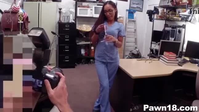 Hot Nurse Gives Blowjob in Shop